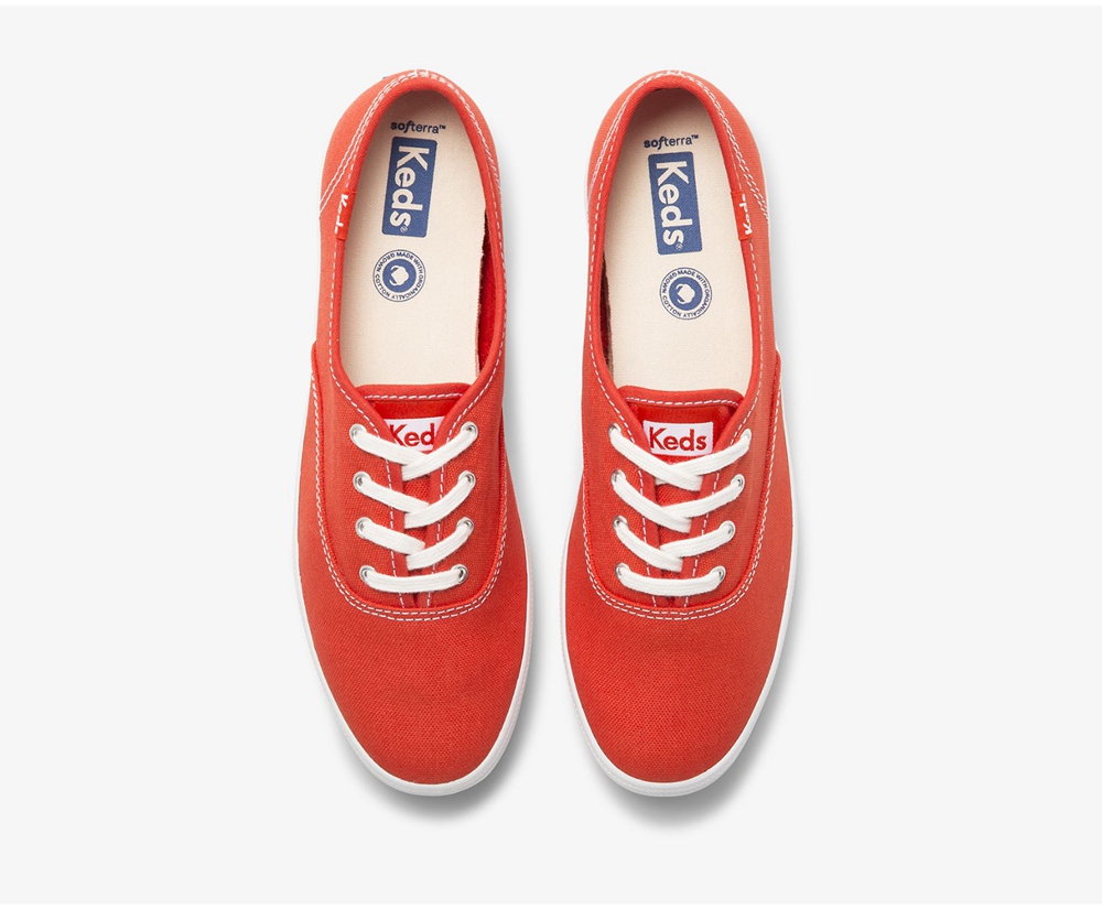 Womens Keds Sneakers - Champion Organic Cotton Canvas - Red - 8671-ODXZF